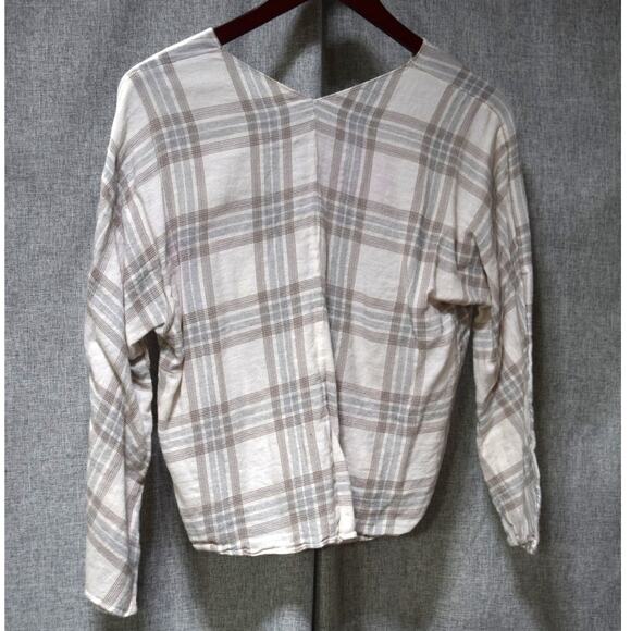 Vince Plaid Wrap Blouse in Taupe and Gray – Size XS - Picture 3 of 3